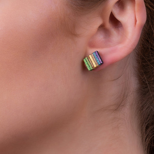 Square Recycled Skateboard Wood Stud Earrings