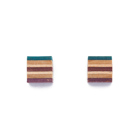 Square Recycled Skateboard Wood Stud Earrings