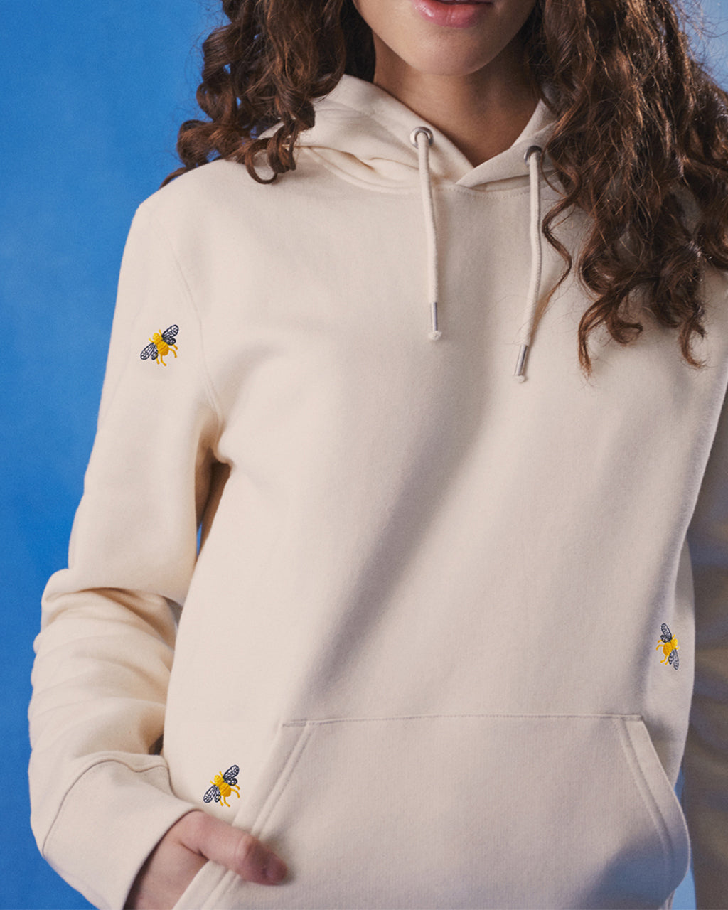 Bee Embroidered Hoodie Ecru Women